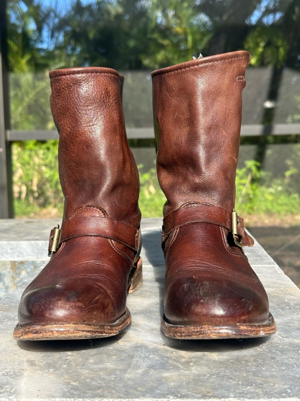 Vintage Shoe Co J24136 Chestnut Leather Riding Boot Slouch With 2 Buckles 7.5 M - Picture 6 of 10